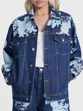 7 for All Man Kind Floral Easy Trucker Jean Jacket